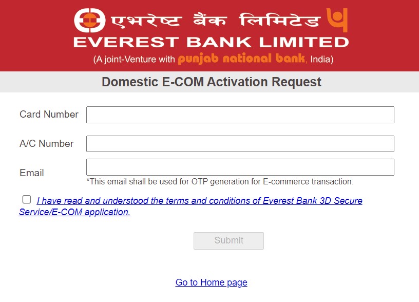 E-commerce Activation Request Form for Everest Bank