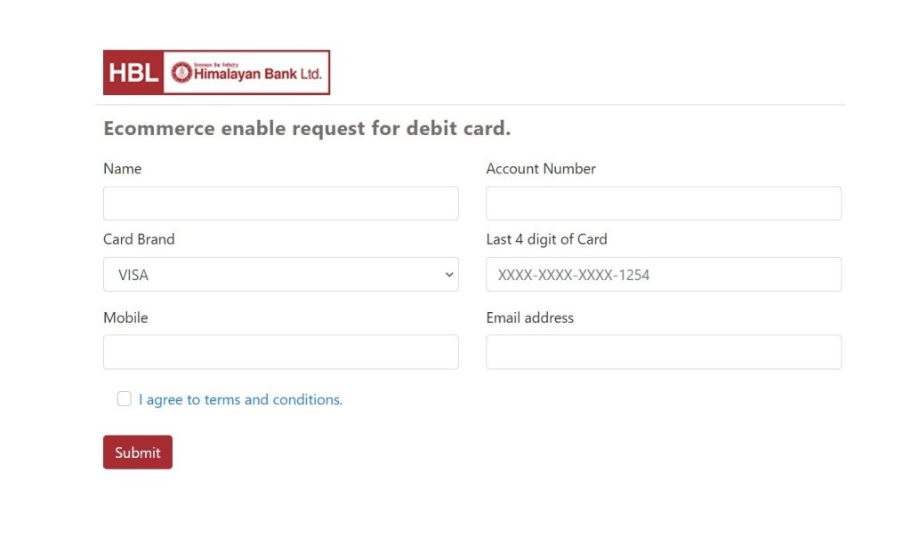E-commerce Activation Request Form Himalayan Bank