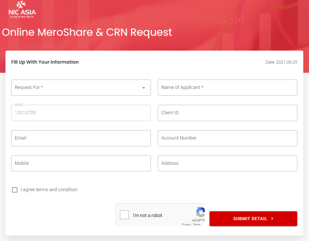 Online Mero Share CRN Request Form