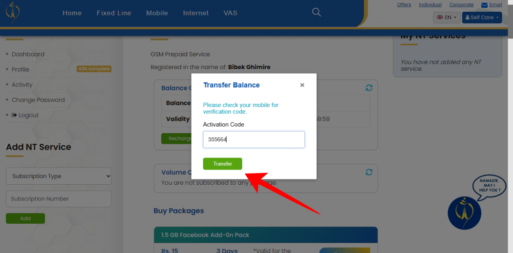 How to Transfer Balance in Nepal Telecom?