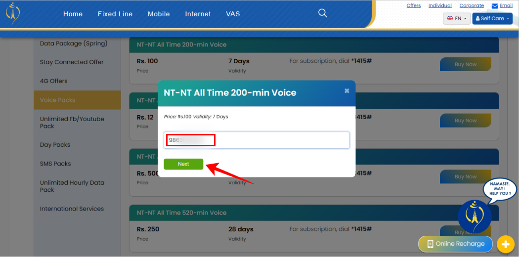 How to Take Voice Pack in NTC?